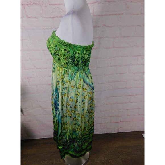 Green Strapless Lapis Maxi Dress With Sequin Detail & Floral Print - Picture 10 of 11
